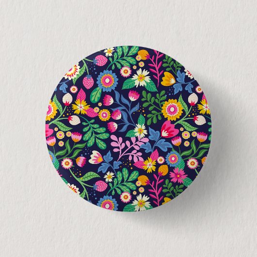 エキゾチックな手描きの花柄 缶バッジ (正面)