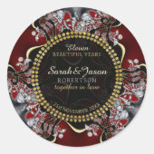 エキゾチックな東洋風レッドレースの結婚記念日 ラウンドシール (正面)