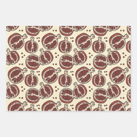 エキゾチックな果実の夏の赤いザクロのパターン ラッピングペーパーシート (正面)