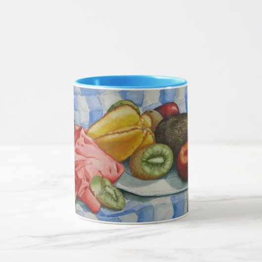 エキゾチックな果実の水色の静物生命写真 マグカップ (中央)