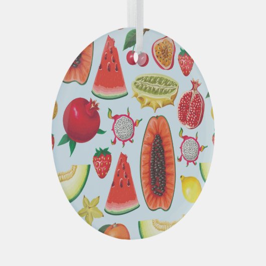 エキゾチックな果実:トレンディープリントシームレス。 ガラスオーナメント (正面右)