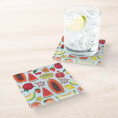 エキゾチックな果実：トレンディープリントシームレス。 ガラスコースター (アングル)