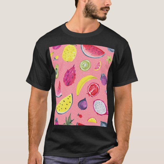 エキゾチックな果実:熱帯の手描きパターン Tシャツ (正面)