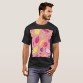 エキゾチックな果実:熱帯の手描きパターン Tシャツ (正面フル)