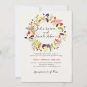 エキゾチックな森の野生の花のリースの写真の結婚式 招待状 (正面)