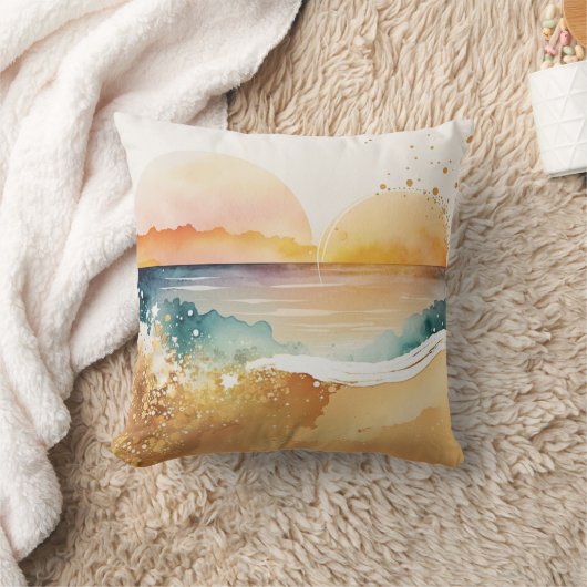 エキゾチックな水の色のビーチ夕日 クッション (ブランケット)