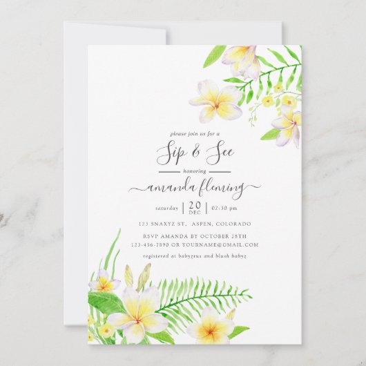 エキゾチックな水の色フランジパニフローラsipと参照 招待状 (正面)