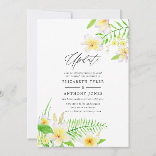 エキゾチックな水の色フランジパニ結婚フローラの更新 招待状 (正面)