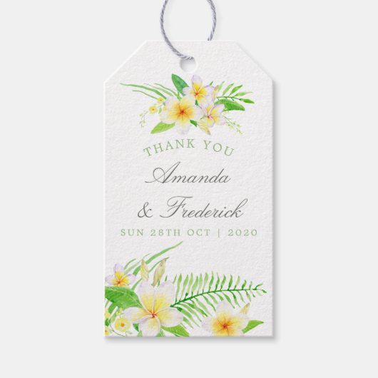 エキゾチックな水の色フランジパ結婚ニスの感謝 ギフトタグ (正面)