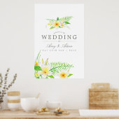 エキゾチックな水の色フランジパ結婚ニスの歓迎 ポスター (キッチン)