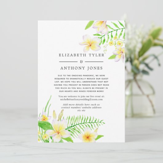 エキゾチックな水彩画のフランジーパニーがゲストリストを縮小 お知らせカード 案内状 (スタンド正面)