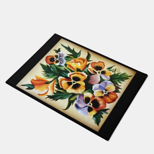 エキゾチックな水数々の色のパンジー ドアマット (アングル)
