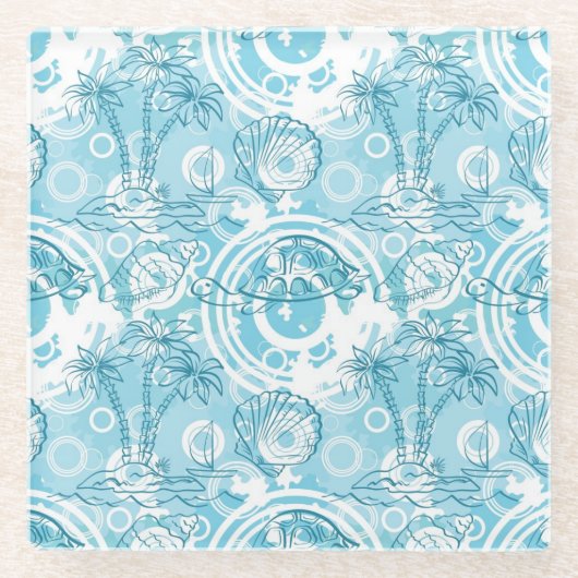 エキゾチックな海パターン ガラスコースター (正面)