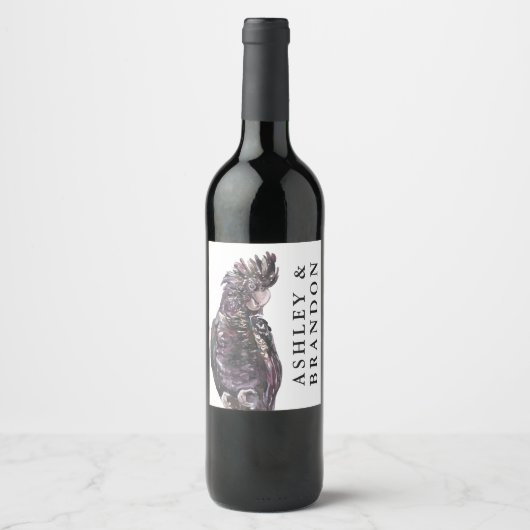 エキゾチックな熱帯の紫のオウムと名前のワイン ワインラベル (正面)