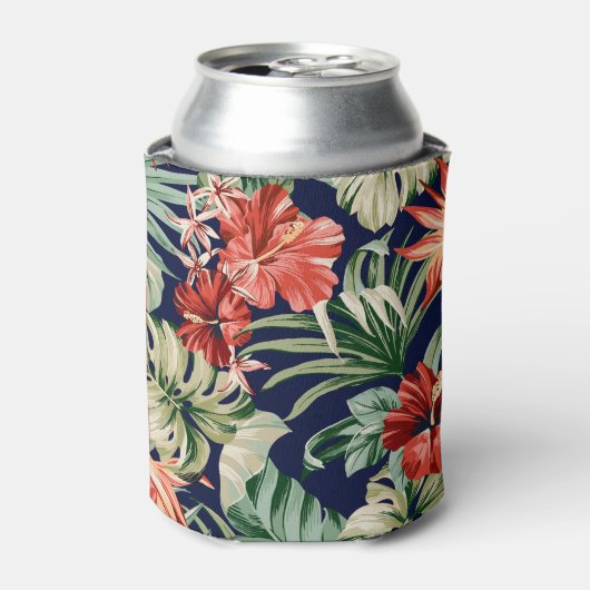 エキゾチックな熱帯の花のアートワーク。 缶クーラー (缶正面)