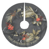 エキゾチックな熱帯の金ゴールドと黒の葉 ブラッシュドポリエステルツリースカート (正面)