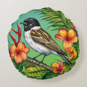 エキゾチックな熱帯の鳥と花 パラダイスアート ラウンドクッション (裏面)