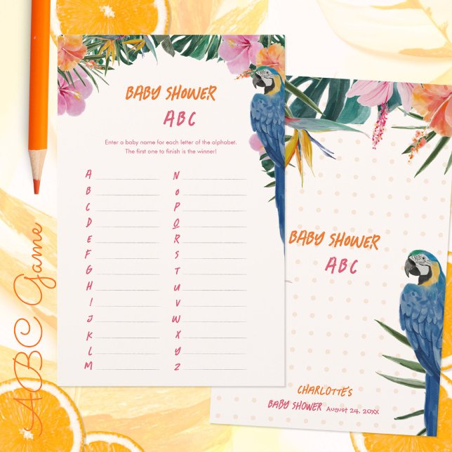 エキゾチックな熱帯オウムジャングルのベビーシャワーABCゲーム (Exotic Tropical Parrot Jungle Baby Shower ABC Game ©Susanne Sachers - Sunny Mind 🌞)