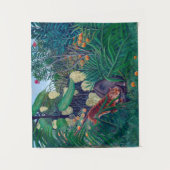 エキゾチックな熱帯ジャングルでバッファローを襲う虎 タペストリー (正面)