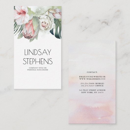 エキゾチックな熱帯ジャングルの花とパーム葉の 名刺 (正面/裏面)