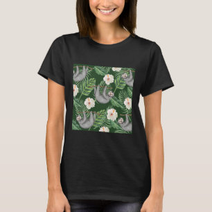 エキゾチックな熱帯ハイビスカスの花とつるそのナマケモノ Tシャツ