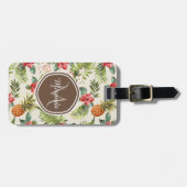 エキゾチックな熱帯パイナップル花のブラウンのモノグラム ラゲッジタグ (正面横)