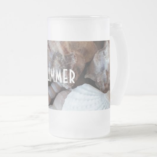 エキゾチックな熱帯夏の貝殻写真 フロストグラスビールジョッキ (正面右)