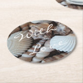 エキゾチックな熱帯夏の貝殻写真 ラウンドペーパーコースター (アングル)