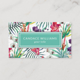 エキゾチックな熱帯花と葉のパターン 名刺
