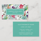 エキゾチックな熱帯花と葉のパターン 名刺 (正面/裏面)