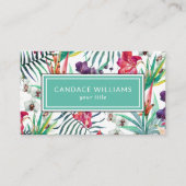 エキゾチックな熱帯花と葉のパターン 名刺 (正面)