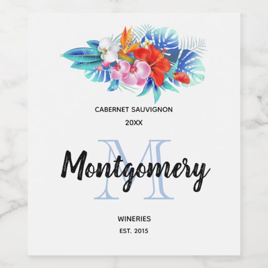 エキゾチックな熱帯花ワイン作り ワインラベル (シングルラベル)