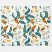 エキゾチックな熱帯鳥と緑豊かな葉鳥のパターン フリースブランケット (正面(横))