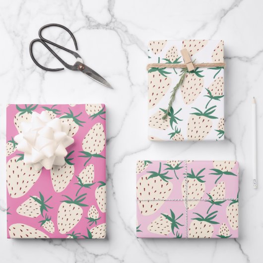 エキゾチックな白いちご甘いカラフル果物 ラッピングペーパーシート (正面)