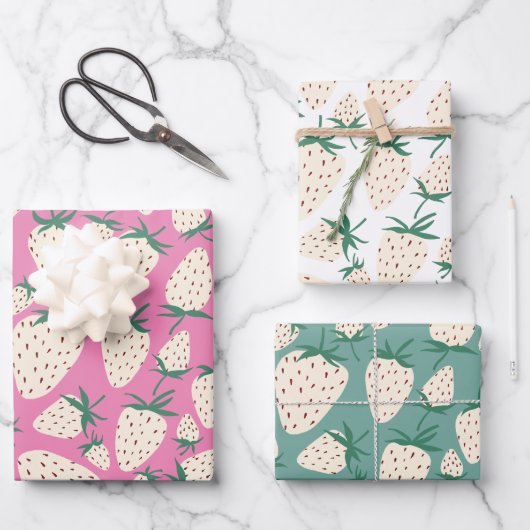 エキゾチックな白いちご甘いカラフル果物 ラッピングペーパーシート (正面)