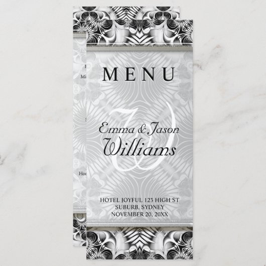 エキゾチックな白とグレーのジオメトリックパター結婚ンのメニュー メニュー (正面/裏面)