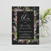 エキゾチックな紫とピンクと黄色の野生の花 60歳の誕生日 招待状 (スタンド正面)