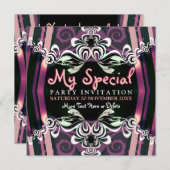 エキゾチックな紫色の女の子の私室のパーティの招待状 招待状 (正面/裏面)