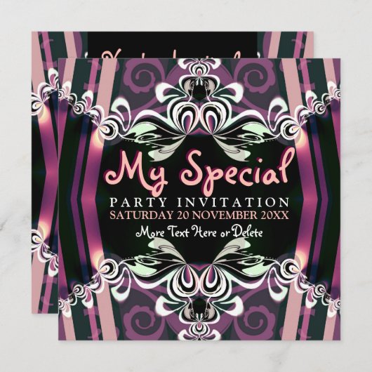 エキゾチックな紫色の女の子の私室のパーティの招待状 招待状 (正面/裏面)