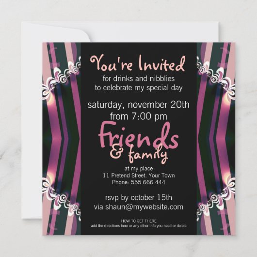 エキゾチックな紫色の女の子の私室のパーティの招待状 招待状 (裏面)