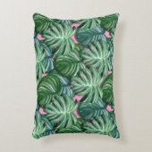 エキゾチックな緑の熱帯葉パターン アクセントクッション (正面(垂直))