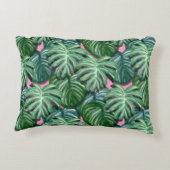 エキゾチックな緑の熱帯葉パターン アクセントクッション (裏面)