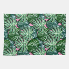 エキゾチックな緑の熱帯葉パターン キッチンタオル