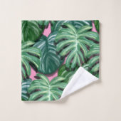 エキゾチックな緑の熱帯葉パターン バスタオルセット (ウォッシュタオル)