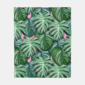 エキゾチックな緑の熱帯葉パターン フリースブランケット (正面)