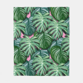 エキゾチックな緑の熱帯葉パターン フリースブランケット