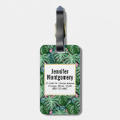 エキゾチックな緑の熱帯葉パターン ラゲッジタグ (裏面縦)