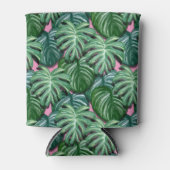 エキゾチックな緑の熱帯葉パターン 缶クーラー (正面)