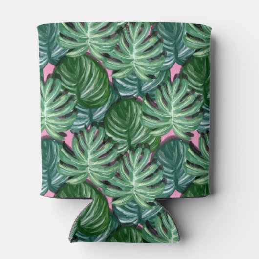 エキゾチックな緑の熱帯葉パターン 缶クーラー (裏面)