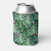 エキゾチックな緑の熱帯葉パターン 缶クーラー (缶裏面)